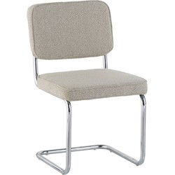 Moderne Eetkamerstoel Zandkleur Bouclé Stof Sway - Chrome Frame - Zonder Armleuningen