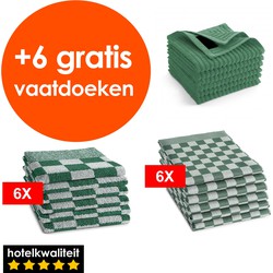 Zavelo 6x Theedoeken en 6x Keukendoeken Set + 6x GRATIS VAATDOEKJES - 6x Theedoeken - 6x Keukendoeken - Groen