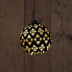 Glass Ball Baroque Black/Gold 15Cm/12 Led Warm White /