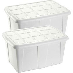 Plasticforte Opslagbox met deksel - 2x - Wit - 60L - 63x46x32 cm - Opbergbox