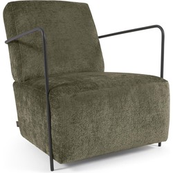 Kave Home - Gamer fauteuil in groene chenille en metaal met zwarte afwerking