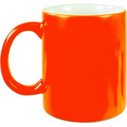 2x stuks neon oranje bekers/ koffiemokken 330 ml - Bekers