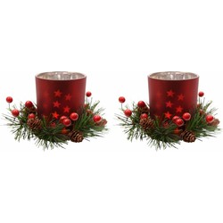 6x stuks kerstdecoratie theelichthouder rood 8 cm - Waxinelichtjeshouders