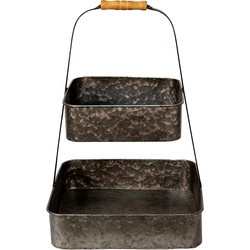 Clayre & Eef Etagère 2 laags  31x31x47 cm Grijs Ijzer Vierkant Fruitschaal etagère