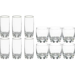 Set 12x stuks Tinn-serie water/drink glazen 310 en 380 ml van glas - Longdrinkglazen