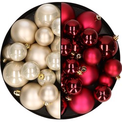 Kerstversiering kunststof kerstballen mix champagne/donkerrood 6-8-10 cm pakket van 44x stuks - Kerstbal