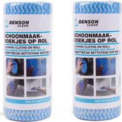 Benson 100x Reinigingsdoekjes / schoonmaakdoekjes op rol - Blauw - Vaatdoekjes