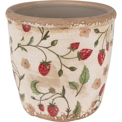 Clayre & Eef Bloempot  Ø 13x13 cm Beige Rood Keramiek Aardbeien Bloempot Binnen