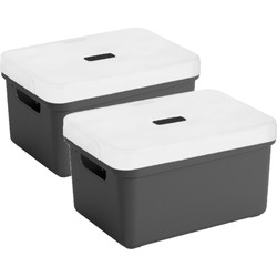 2x stuks Opbergboxen/opbergmanden antraciet van 5 liter kunststof met transparante deksel - Opbergbox