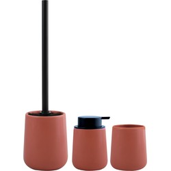 MSV Toiletborstel in houder/zeeppompje/beker - badkamer set Malmo - keramiek - terracotta - Badkameraccessoireset