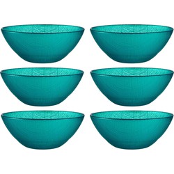 Kommetjes/serveer schaaltjes - 6x - Murano - glas - D15 x H6 cm - turquoise blauw - Stapelbaar - Kommetjes