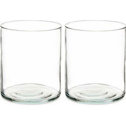 Bloemenvazen 2x stuks - cilinder vorm - transparant glas - 17 x 20 cm - Vazen