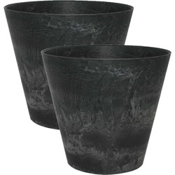 2x stuks plantenpot/bloempot in een natuursteen look Dia 17 cm en Hoogte 15 cm zwart - Plantenpotten