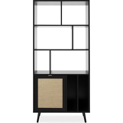 Bibliotheek Drukwerk Riet en Zwart L80 x H175 cm - VILLA