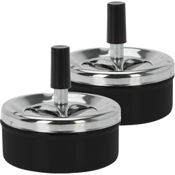 Set van 2x stuks druk en draai tafel asbak metaal zwart/chrome 9 x 5 cm - Asbakken