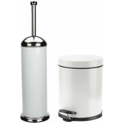 Badkamer/toilet set pedaalemmer 3 liter en toiletborstel RVS wit - Badkameraccessoireset