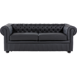 Beliani CHESTERFIELD - Driezitsbank-Zwart-Leer