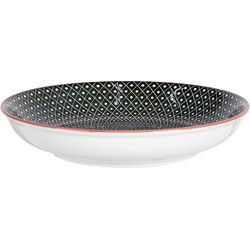 Clayre & Eef Soepbord  Ø 20x4 cm Zwart Keramiek Rond Strepen Soepkom