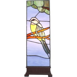 LumiLamp Tiffany Tafellamp  18x18x48 cm  Blauw Glas Kunststof Vogel Tiffany Bureaulamp