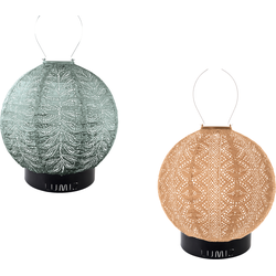 Lumiz Solar Buitenlampionnen Tulum Pueblo Set - Rond Lampionnen - inclusief 2 metalen large ringen - Sage Green - Abrikoos