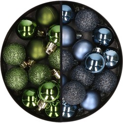 34x stuks kunststof kerstballen groen en donkerblauw 3 cm - Kerstbal