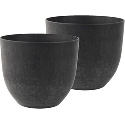 2x stuks bloempot/plantenpot van gerecycled kunststof zwart D28 en H24 cm - Plantenpotten