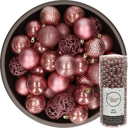 37x stuks kunststof kerstballen 6 cm inclusief kralenslinger oudroze - Kerstbal