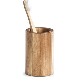 Badkamer beker/tandenborstel houder - naturel - acacia hout - Tandenborstelhouders