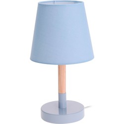 Tafellamp lichtblauw hout met metalen voet 23 cm - Tafellampen