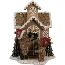 Clayre & Eef Gingerbread house met LED 15x10x18 cm Bruin Kunststof Beer Peperkoekhuisje