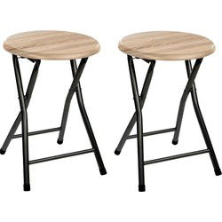 5five Bijzet krukje/stoel - 2x - Opvouwbaar - zwart/hout - 30 x 46 cm - Bijzettafels