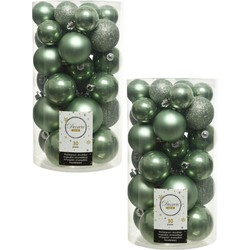 60x Kunststof kerstballen glanzend/mat/glitter salie groen kerstboom versiering/decoratie - Kerstbal