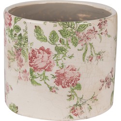 Clayre & Eef Bloempot  Ø 12x10 cm Beige Roze Keramiek Bloemen Bloempot Binnen