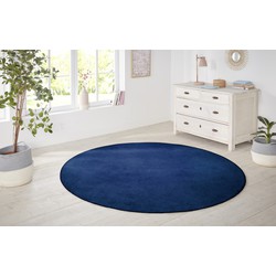 Rond Laagpolig Effen Uni Vloerkleed - Nasty - Donkerblauw - 200cm rond Ø