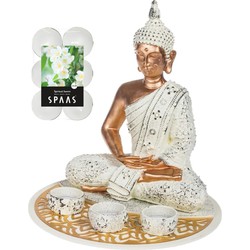 Boeddha beeld voor binnen 29 cm met 12x geurkaarsen Spiritual Jasmin - Beeldjes