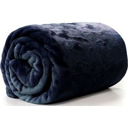 Enzo Fleece deken/plaid - donker blauw - polyester - 130 x 180 cm - Plaids