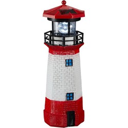 Rode/witte vuurtoren beeldje met solar licht 28 cm maritieme decoratie - Beeldjes