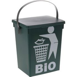 Gft afvalbakje voor aanrecht - 5L - groen - afsluitbaar - 16,5 x 18 x 24 cm - compostbak - Prullenbakken