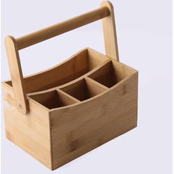 Decopatent® Pennenbakje - Bamboe hout - 4 vakken - Bureau organizer - Pennenbak met handgreep - Pennenhouder