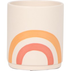Kolibri Home | Rainbow peach bloempot - Crème keramieken sierpot met print
