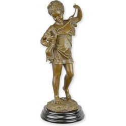 A BRONZE SCULPTURE OF A GIRL WITH CAT