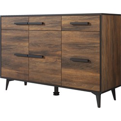 Meubella Dressoir Frey - Donker eiken - Zwart - 135 cm