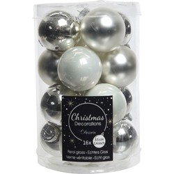 Kerstbal glas d3.5 wit/zilver 16st kerst