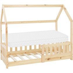 Kinderbed met bescherming tegen uitvallen lattenbodem en dak 70x140 cm Dennenhout naturel ML-Design