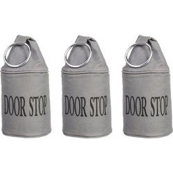 Canvas deurstopper grijs met ring - 3x -H 28 cm - Deur vastzetter - Deurstoppers