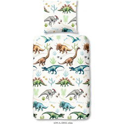 Good Morning 140x200/220cm Dekbedovertrek Katoen Dino - wit