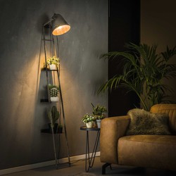 Industriele Lamp met Wandschap -  Lamp met planken - Grijs