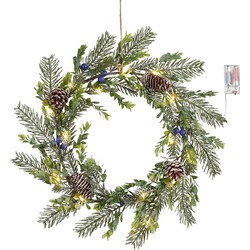 House of Seasons Kerstkrans met LED Verlichting - Ø42 cm - Groen