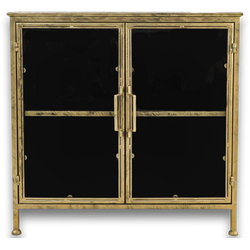 HSM Collection-Vitrinekast Laag Fletcher-93x42x90-Goud-Metaal/Glas