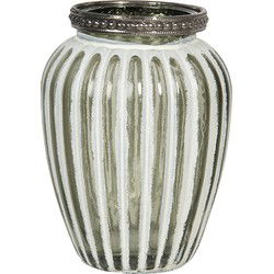 Clayre & Eef Theelichthouder  Ø 8x11 cm Wit Glas Metaal Rond Waxinelichthouder